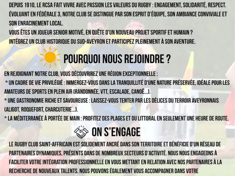 Recrutement joueurs de rugby à St Affrique
